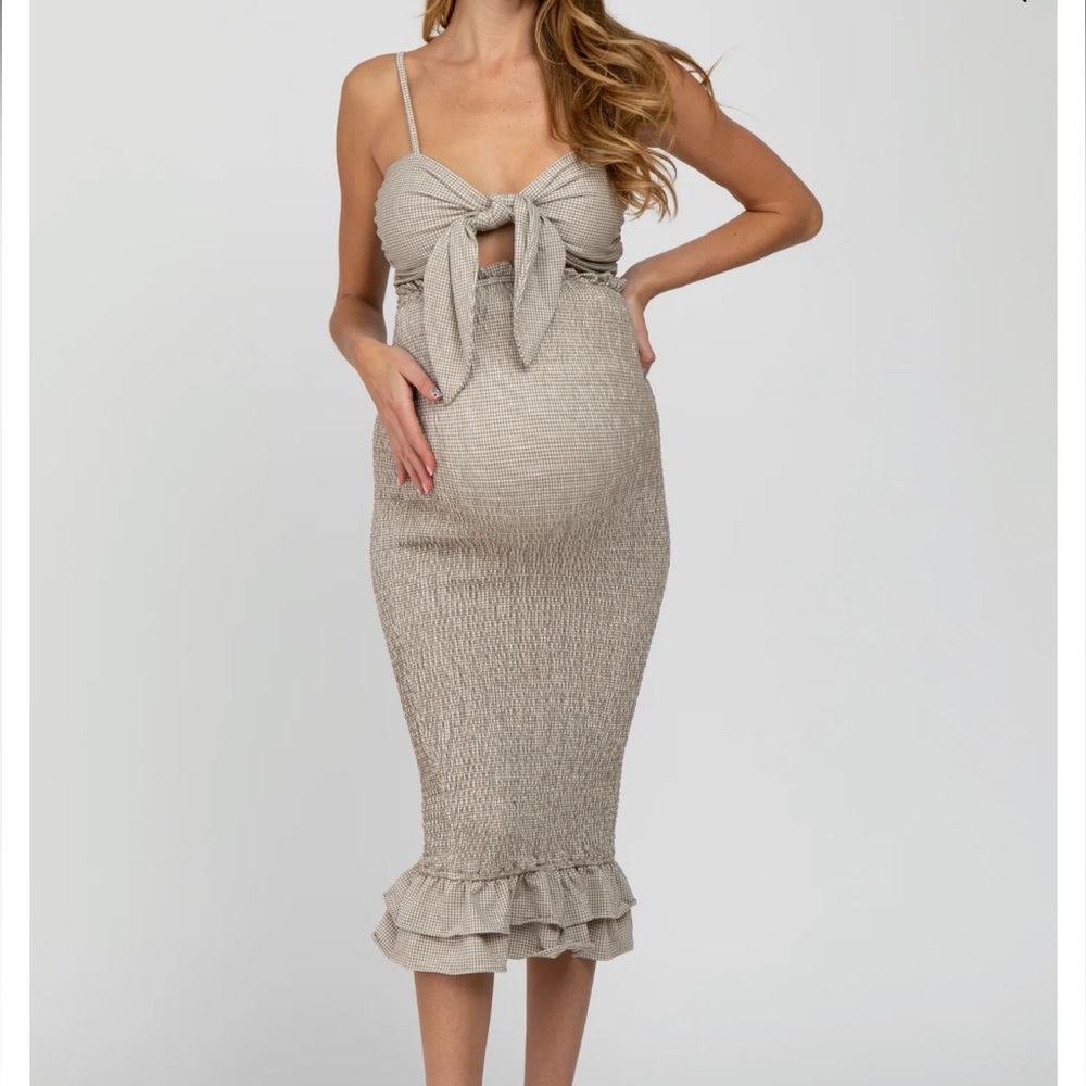 Pink Blush Fitted Self-Tie Maternity Midi Dress Size Medium